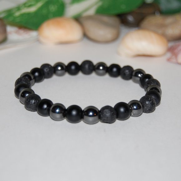 Triple Stone Beads Bracelet,Onyx,Lava,Magnetic,Triple energy Bracelet,Men,Women - Picture 3 of 3